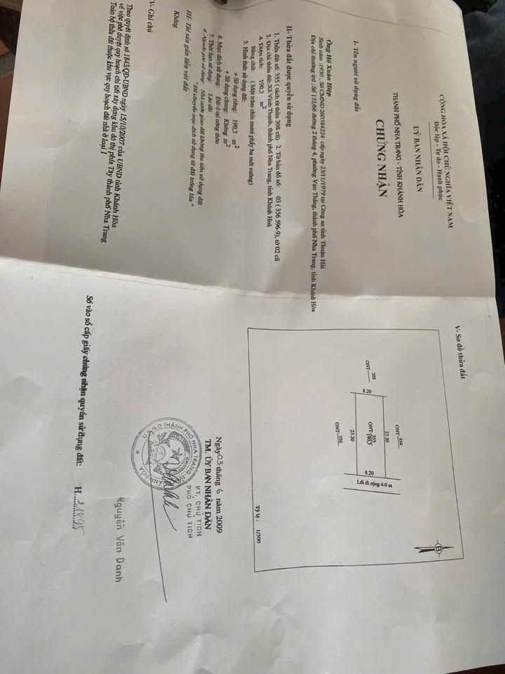 Bán đất 190m² đất nền Xã Vĩnh Thạnh, Nha Trang - Sổ đỏ rõ ràng, giá tốt