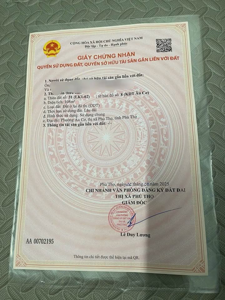 Đất nền KĐT Âu Cơ Park City, Phú Thọ - 108m² - Sổ đỏ sẵn sàng