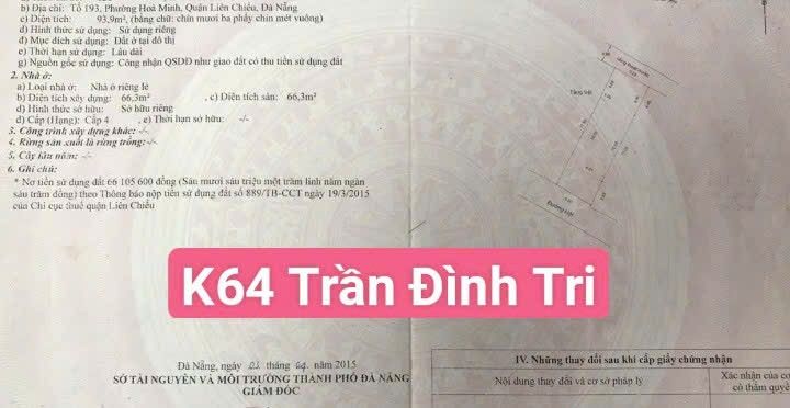 Nhà cấp 4 Kiệt 64 Trần Đình Tri 93m² - Giá tốt hiếm có!