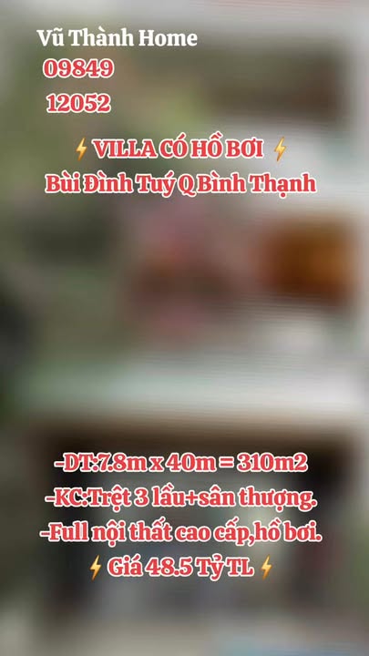 Biệt thự phố Bùi Đình Túy, Bình Thạnh 310m² - Vị trí đắc địa, có hồ bơi!