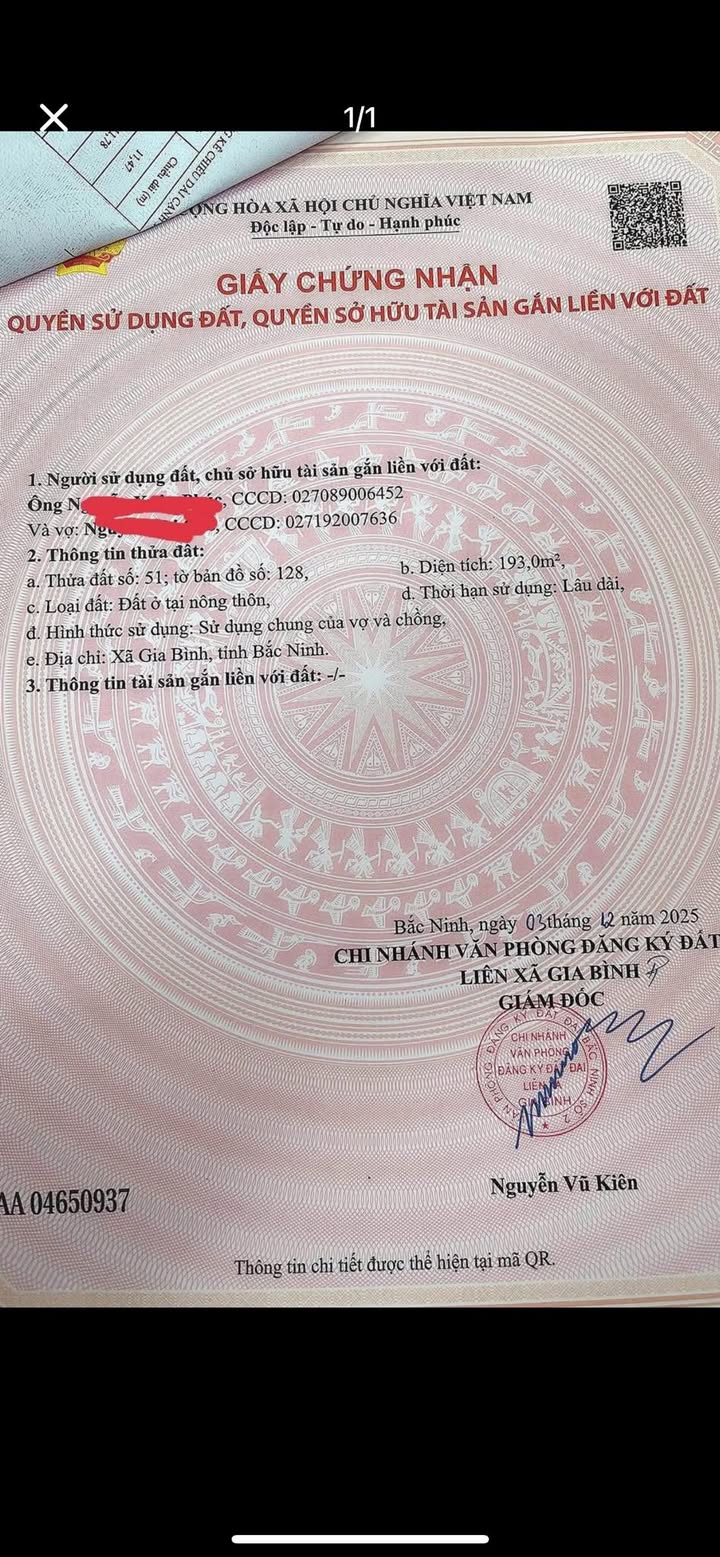 Đất nền Gia Bình, Bắc Ninh 193m² - Sổ đỏ sẵn, ô tô tránh, đầu tư sinh lời