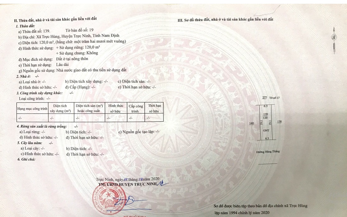 Đất nền Trực Hùng Trực Ninh 120m² giá 1.124 tỷ - Sổ đỏ chính chủ