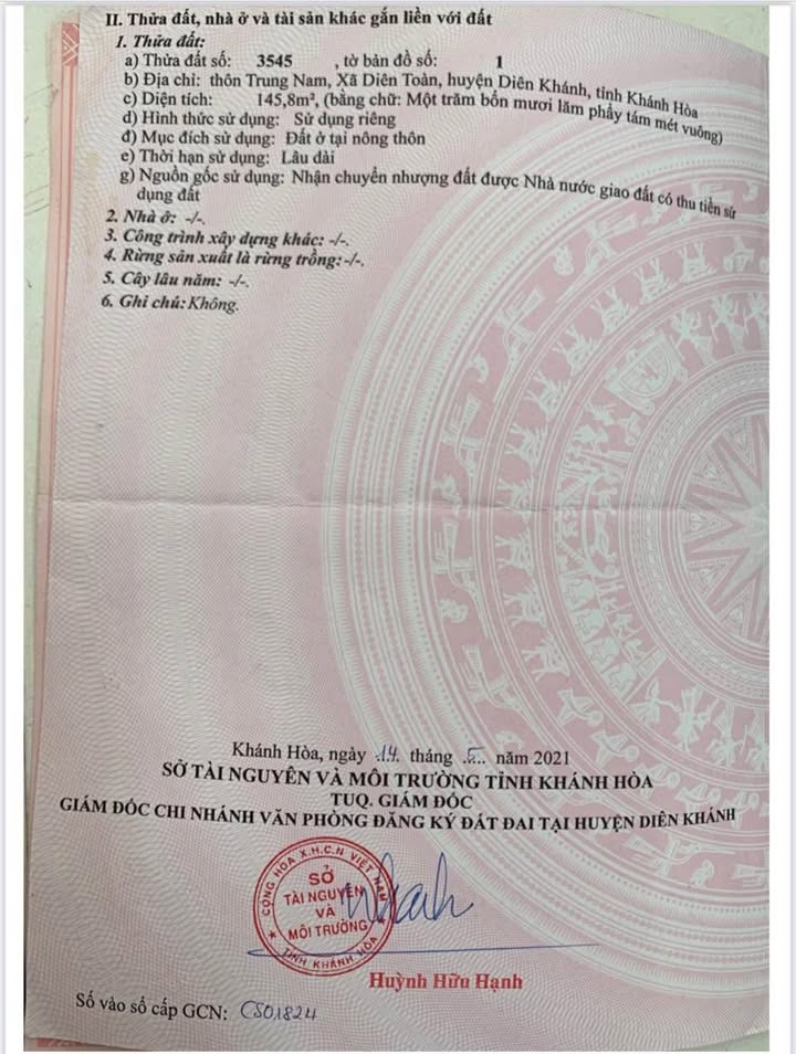 Đất nền Diên Toàn 145.8m² - Sổ đỏ chính chủ, đường ô tô 13m