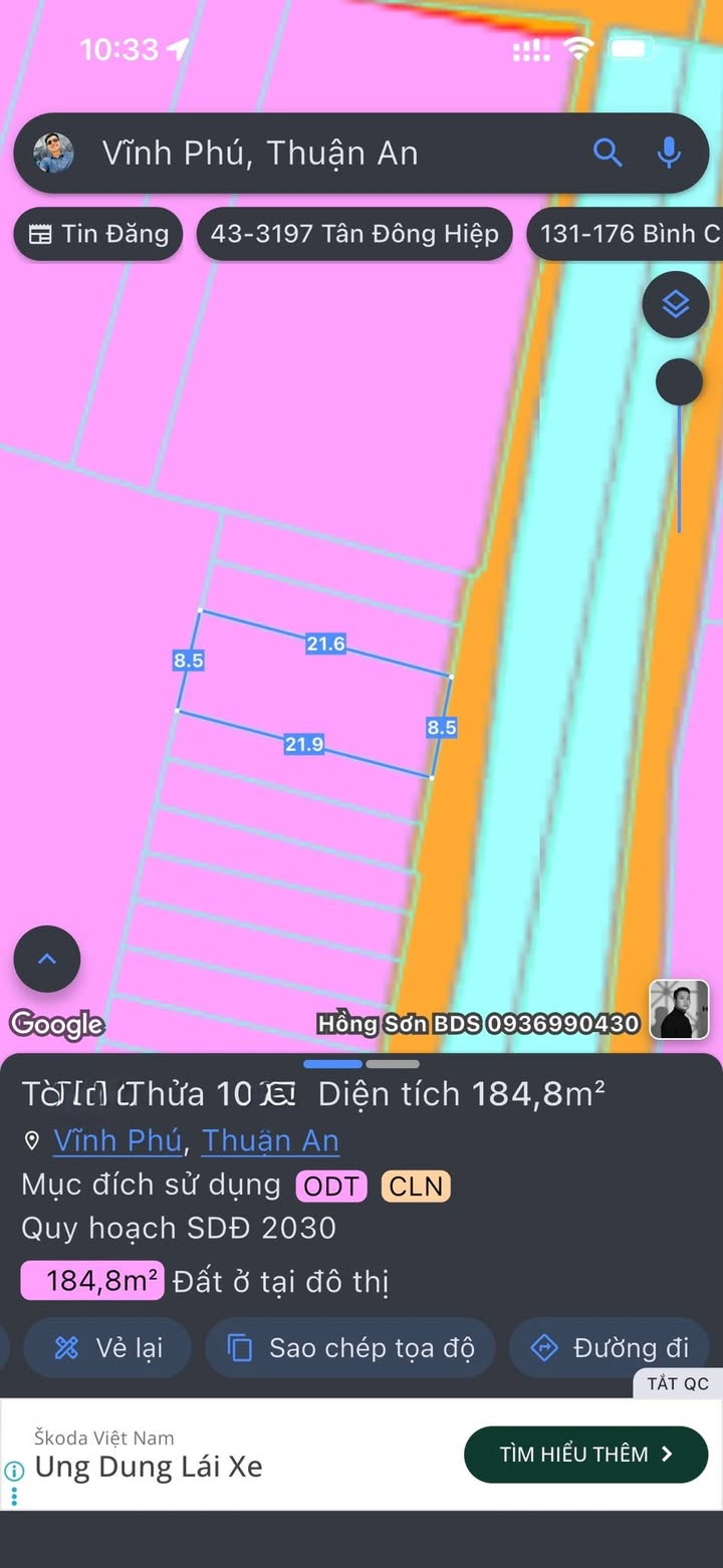 Đất Vĩnh Phú 41, 184m² Sổ Đỏ - Giá 7 Tỷ, Xe Hơi Tới Đất