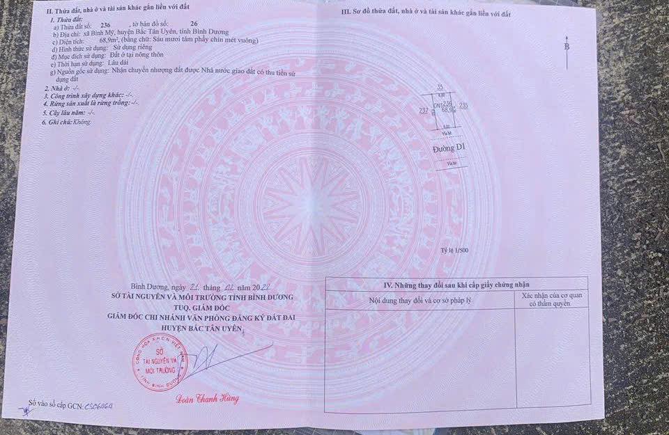 Đất thổ cư full 68.9m² Bình Mỹ, Củ Chi - Giá 9xx triệu