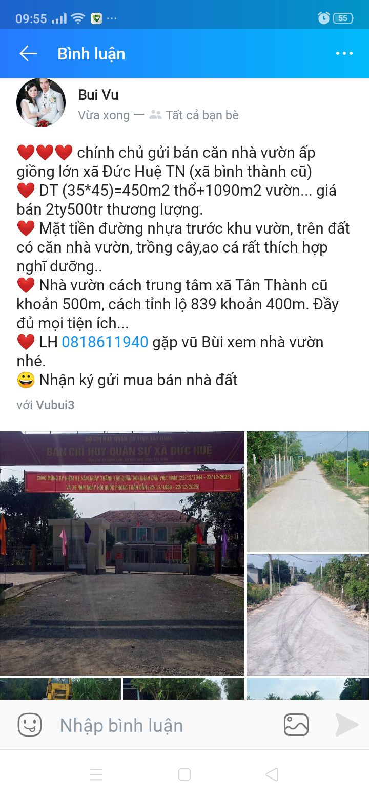 Nhà Vườn Nghỉ Dưỡng 1540m² - Ấp Giồng Lớn, Đức Huệ - Giá 2.5 Tỷ