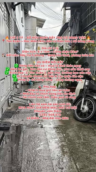 Dãy Trọ 82m² Hóc Môn - Dòng Tiền Sẵn 3 Tỷ