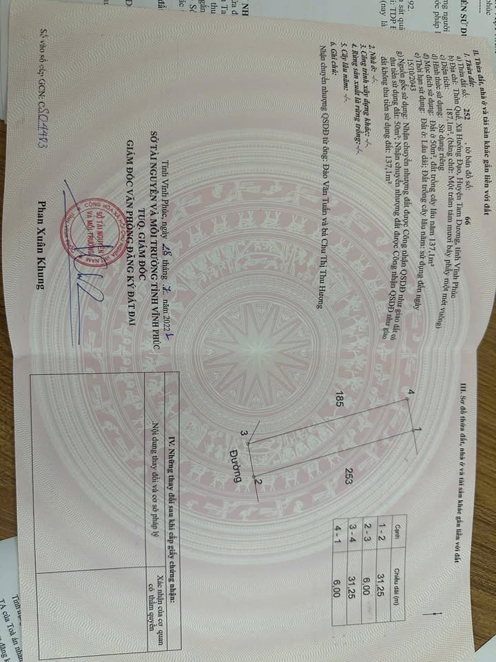 Đất nền Thôn Quế Tam Dương 186m² - Sổ đỏ chính chủ!