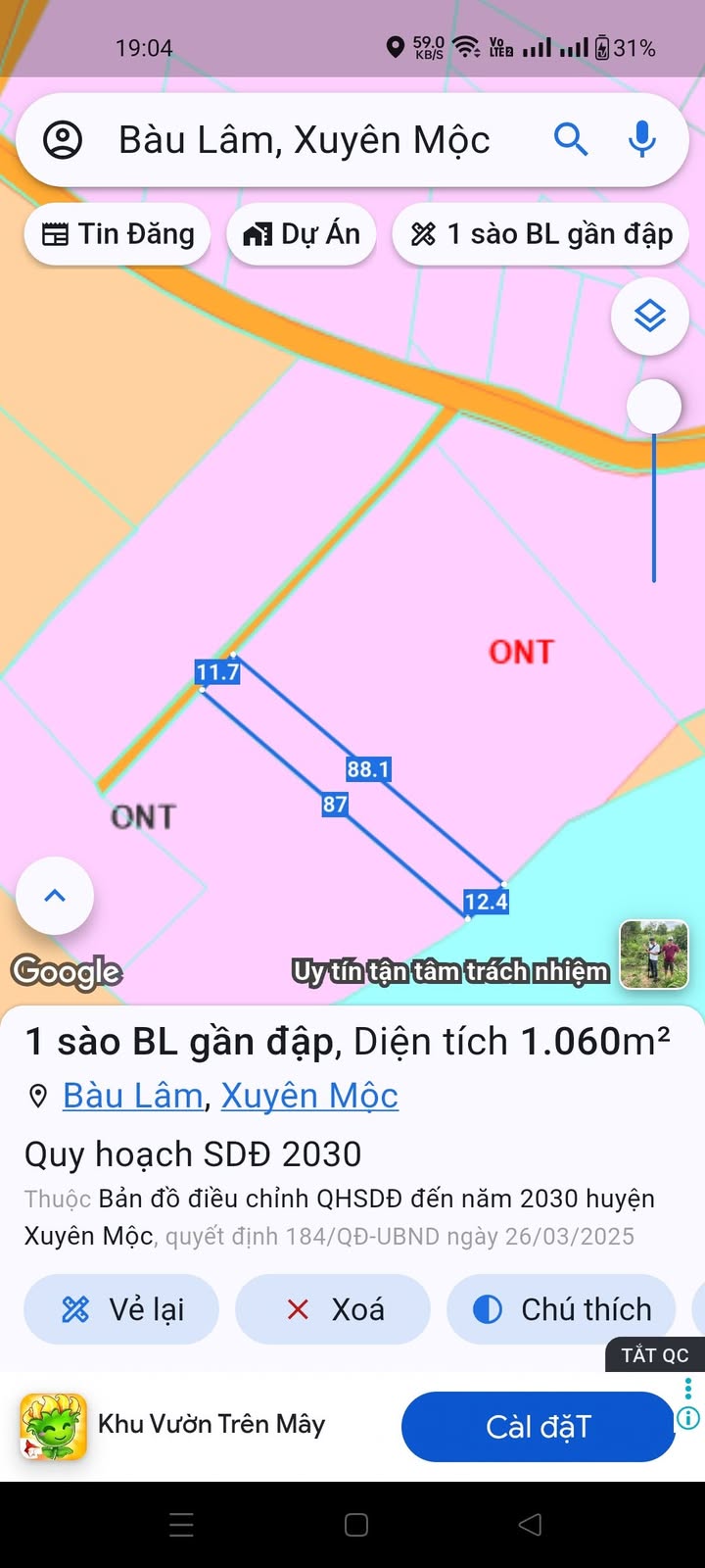 Đất Sổ Hồng 1000m² Xã Bàu Lâm - Giá Tốt Đầu Tư 7 Tỷ