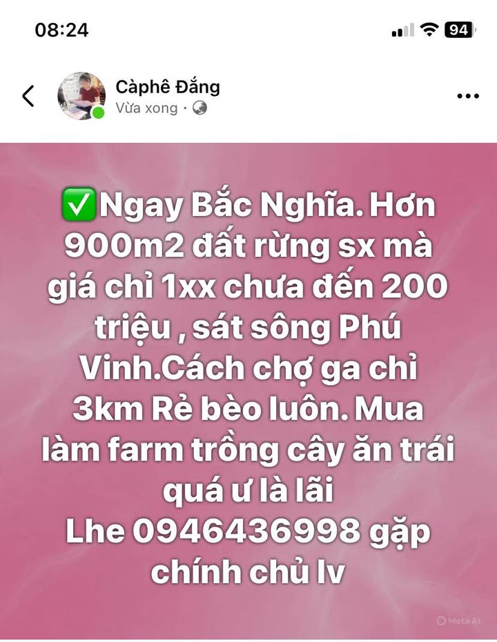 Farm 900m² Sát Sông Phú Vinh, Bắc Nghĩa - Giá Chỉ 1xx Tỷ