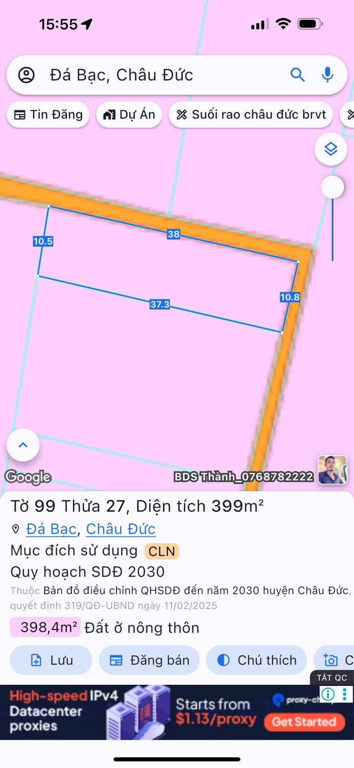 Bán đất Đá Bạc Châu Đức 380m² giá 850tr - Sổ hồng chính chủ