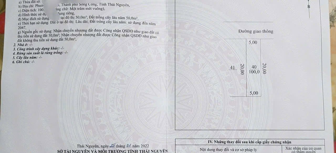 Đất nền Cải Đan Sông Công 100m² giá 1.1 tỷ - Hạ tầng hoàn thiện