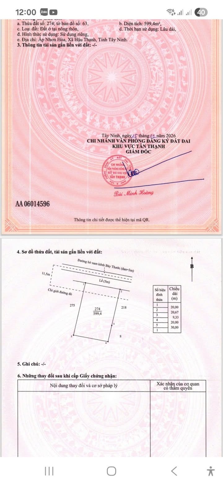 Bán Đất Nền 600m² Full Thổ Cư Xã Bắc Hòa, Long An - Sẵn Sổ