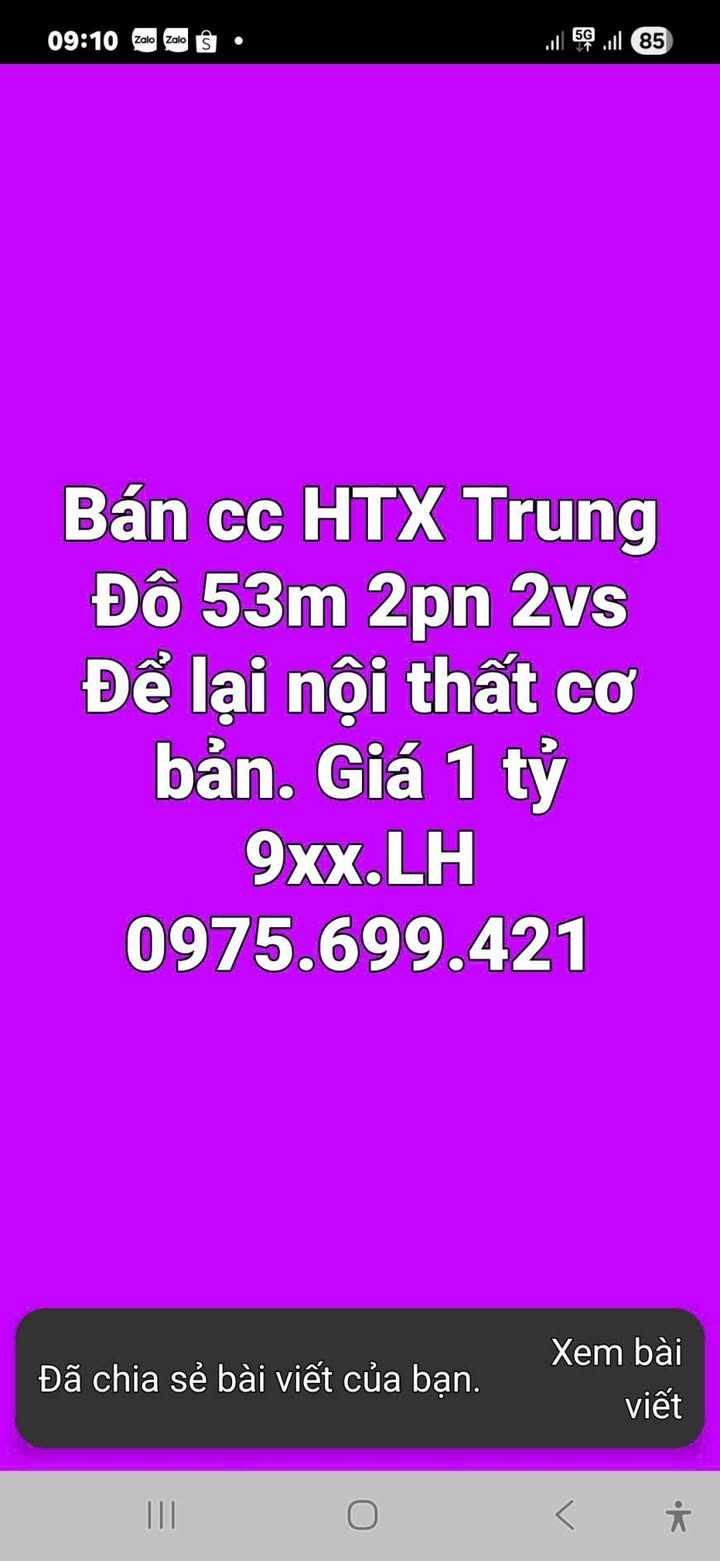 Căn hộ HTX Trung Đô Vinh 53m² giá 1 tỷ - Bàn giao ngay!