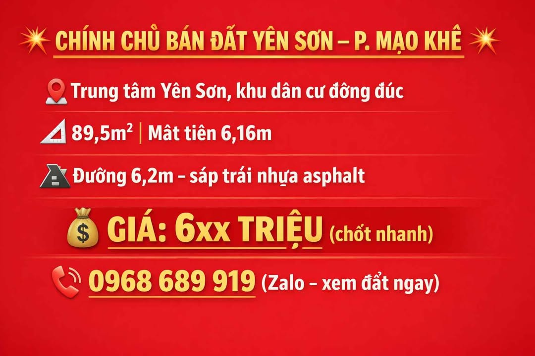 Đất nền Mạo Khê, 89.5m² giá 6xx triệu - Sổ đỏ chính chủ