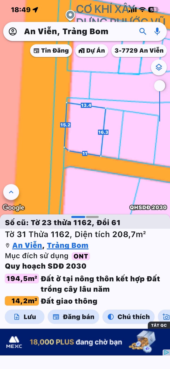 Bán Gấp Lô Góc 2MT Xã An Viễn, Trảng Bom - 208.7m² - Sổ Hồng Sẵn Sàng