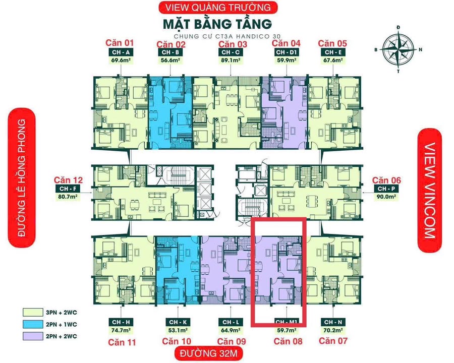 Căn hộ Handico CT3A Vinh 60m² - Tầng đẹp, Chủ đầu tư uy tín!