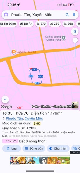 Đất 1176m² Xuyên Mộc, BRVT - Sổ hồng 100% thổ cư, giá 5 tỷ