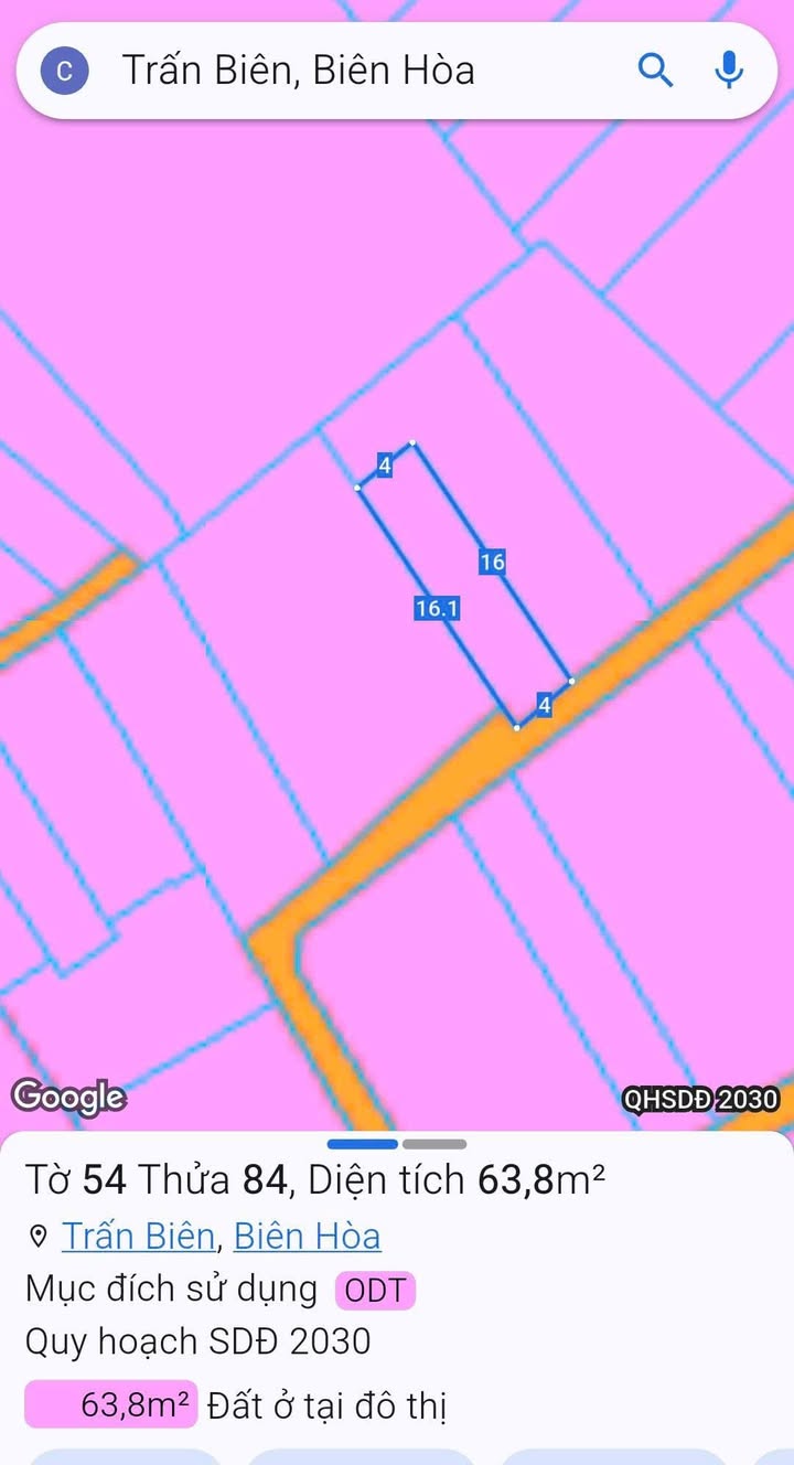 Đất nền Phường Quyết Thắng, Biên Hòa 64m² - Sổ đỏ chính chủ