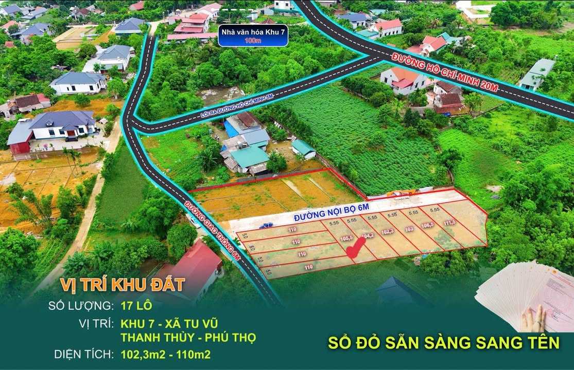 Đất nền Tu Vũ Phú Thọ 100m² hơn 300 triệu - Sổ đỏ chính chủ