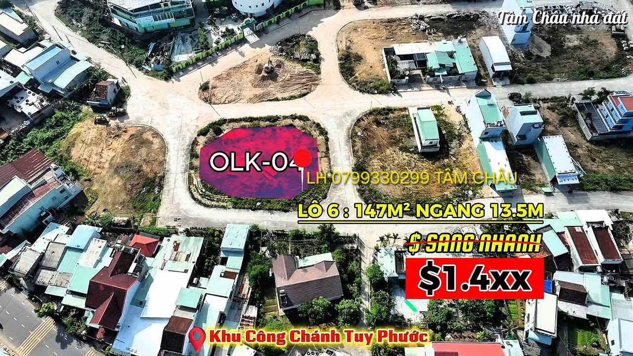 Đất Lô Góc Tuy Phước 147m² - Ngang 13.5m, Giá 1.4 Tỷ