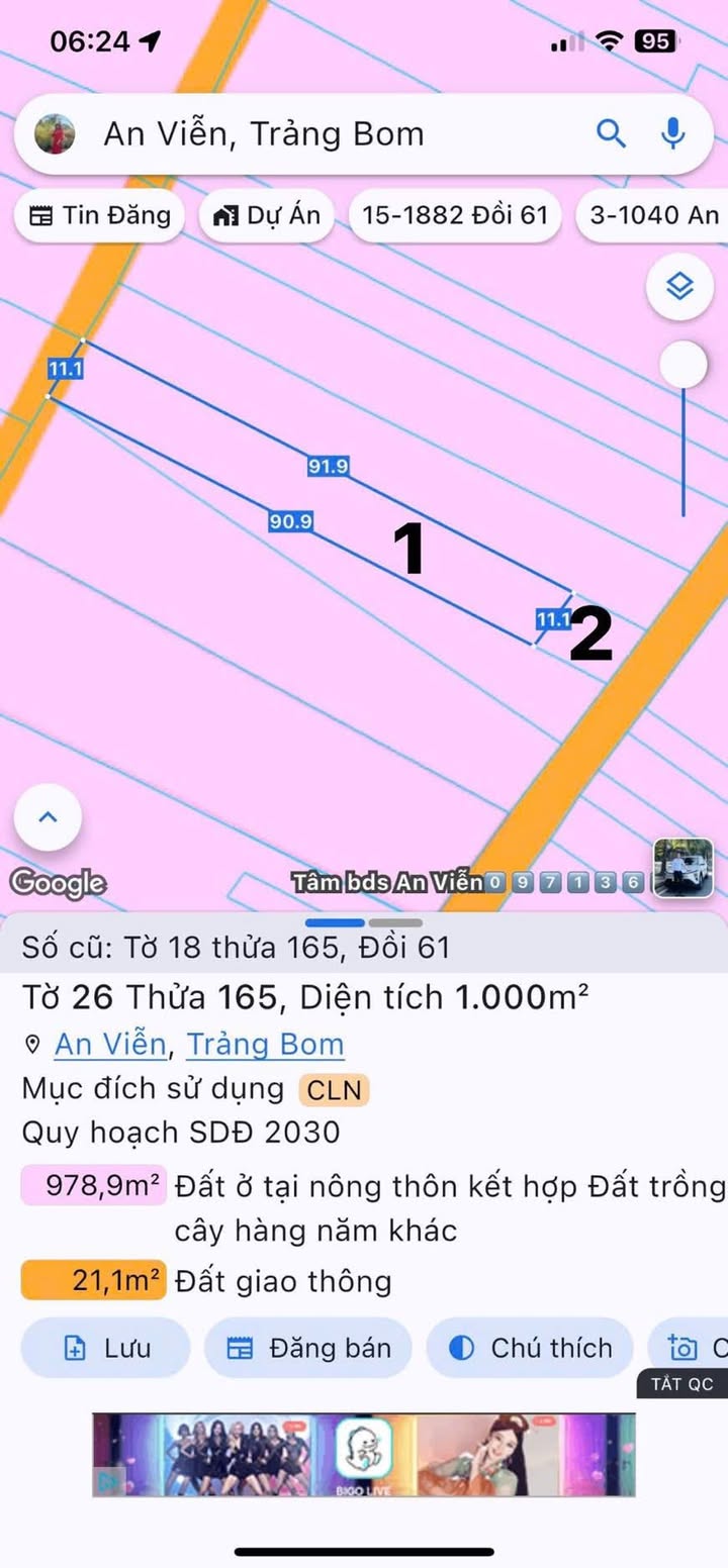 Đất nền An Viễn Trảng Bom 1150m² giá 3.3 tỷ - Sổ đỏ chính chủ