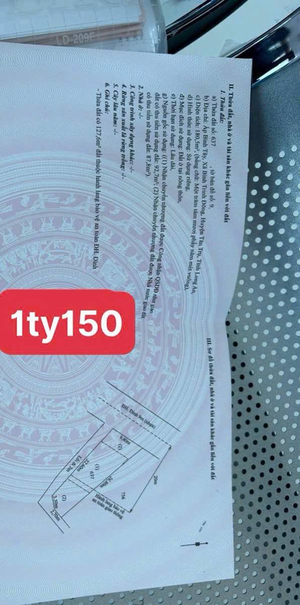 Nhà Mặt Tiền Kinh Doanh Lộ Đình 180m² - Tân Trụ, Long An Giá 1.15 Tỷ