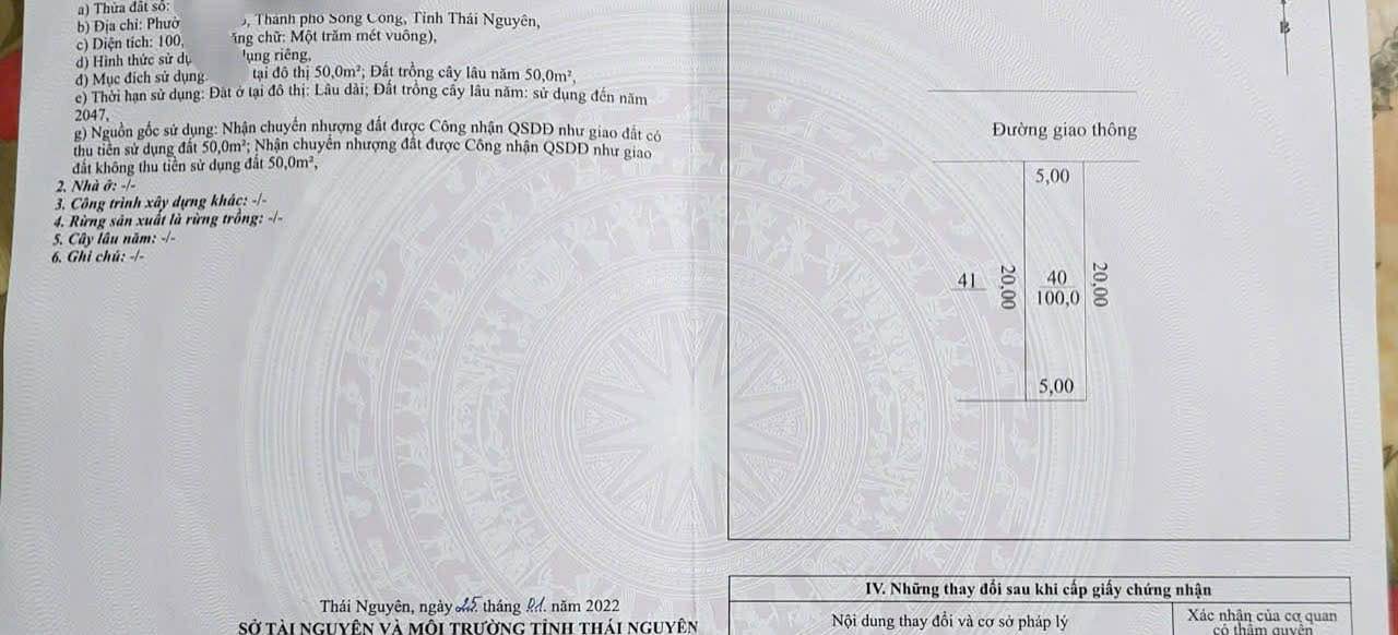 Đất nền Sông Công 100m² giá 1.1 tỷ - Sổ đỏ chính chủ!