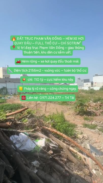 Đất Nền 2156m² Phạm Văn Đồng - Hẻm Xe Hơi - 107.8 Tỷ