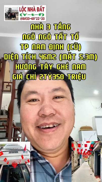 Nhà 3 Tầng 46m² Ngõ Ngô Tất Tố, Nam Định - Vượng Khí, Giá 2.35 Tỷ