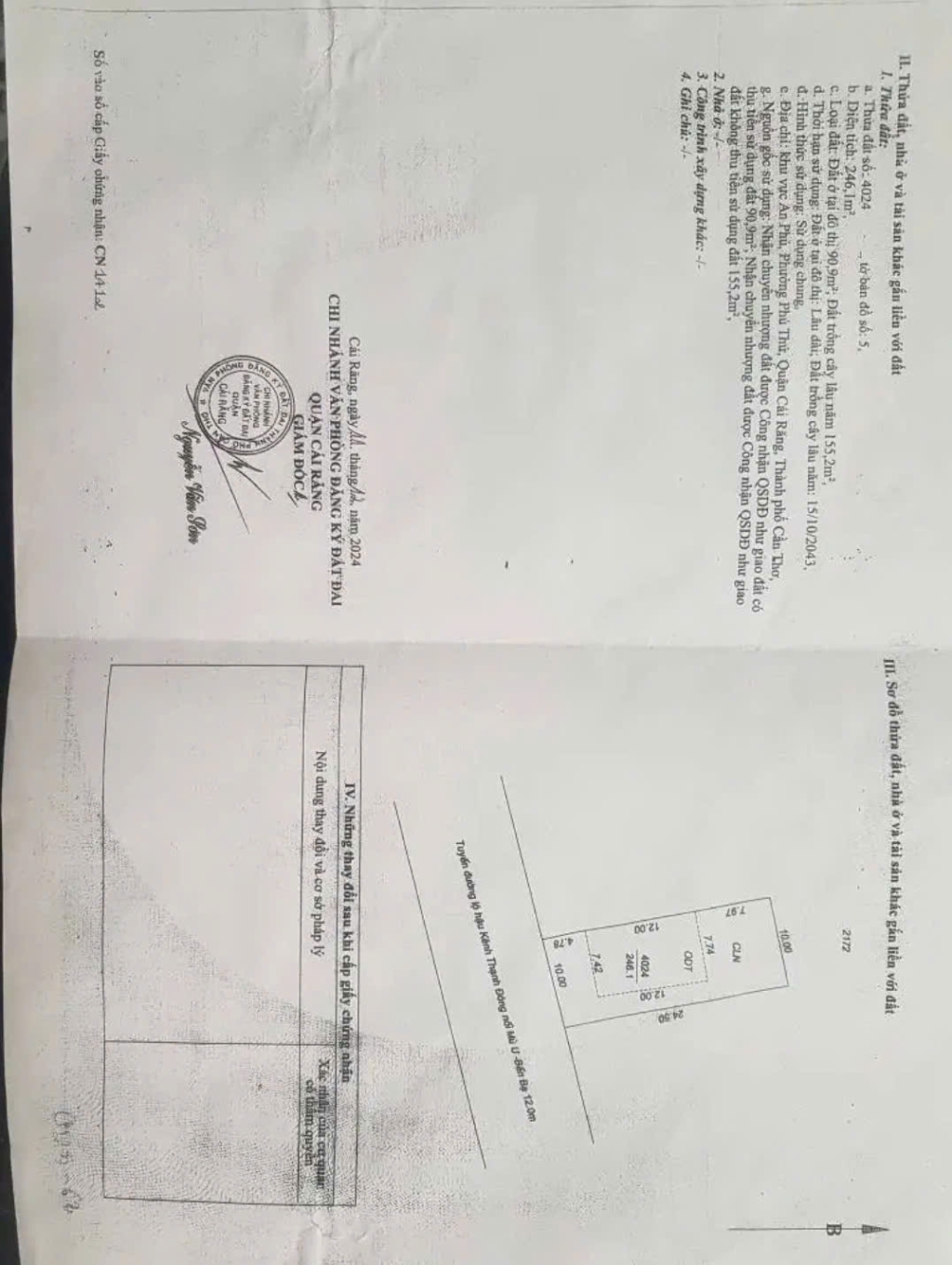 Đất nền Phường Hưng Phú 240m² - Sổ hồng chính chủ, đường nhựa 12m