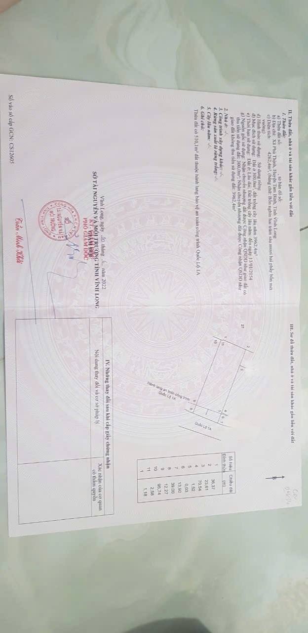 Đất nền QL 1A Vĩnh Long 4262m² - Mặt tiền đường lớn, tiềm năng vàng!