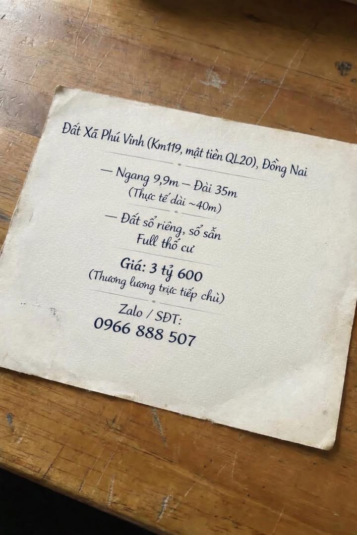Đất Mặt Tiền QL20 Phú Vinh, Định Quán - 347m² Sổ Sẵn Full Thổ Cư