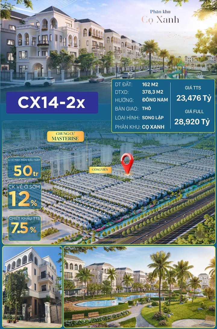 Biệt thự Song Lập Cọ Xanh Vinhomes Ocean Park 2 - 162m² - View Hồ Bơi