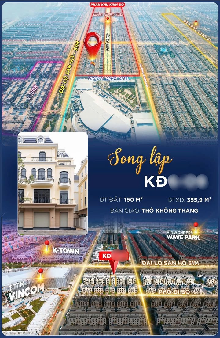 Song Lập Kinh Đô OCP2 150m² - Hướng Đông Nam, Cạnh Vincom - Giá 23 Tỷ