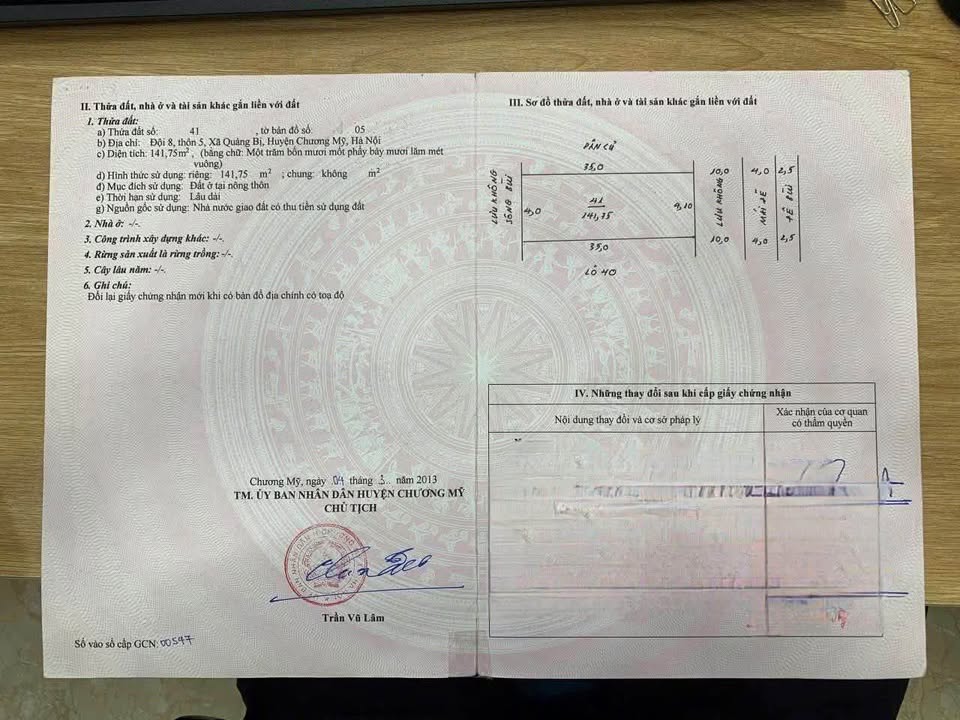 Đất nền Quảng Bị Chương Mỹ 141m² - Đường to ô tô, tiềm năng tăng giá!