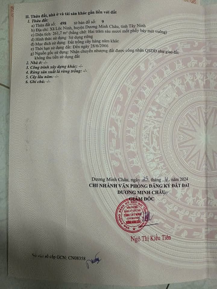 Đất nền Xã Lộc Ninh, Dương Minh Châu, Tây Ninh - 250m² Giá 200 Triệu