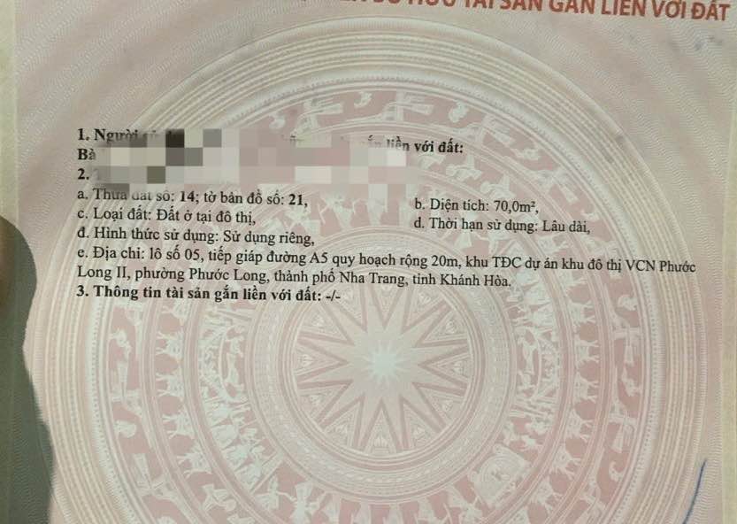 Đất nền VCN Phước Long 2 Nha Trang 70m² - Sổ đỏ chính chủ