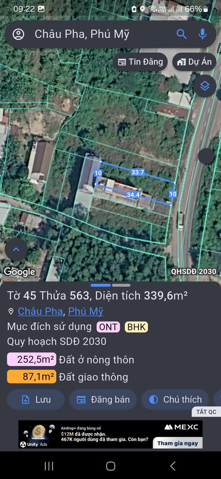 Đất nền Châu Pha, Phú Mỹ 1032m² – Bán gấp, sinh lời nhanh!