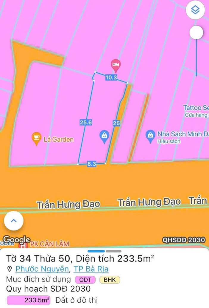 Đất nền Bà Rịa 238m² mặt tiền Trần Hưng Đạo - Tiềm năng tăng giá!