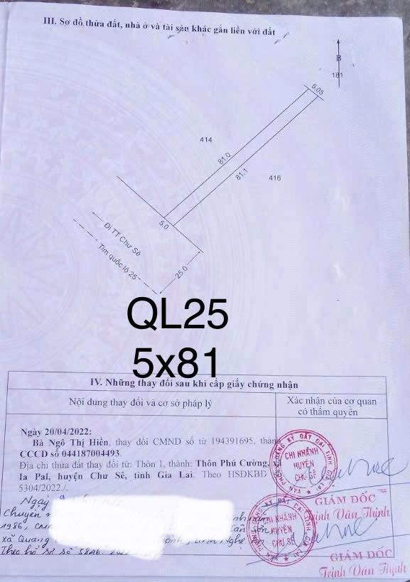 Đất nền Quốc lộ 25 Chư Sê 405m² giá 880 triệu - Pháp lý rõ ràng!