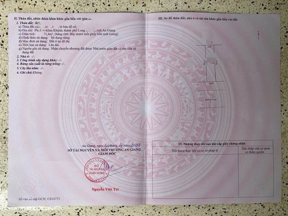 Bán Nền 71.4m² Đường Ỷ Lan Sao Mai, Long Xuyên - 1.75 Tỷ