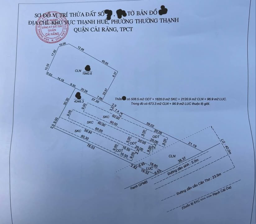 Bán đất Mặt Tiền QL1A, Cái Răng, Cần Thơ - 6286m² Kinh doanh Đa Ngành