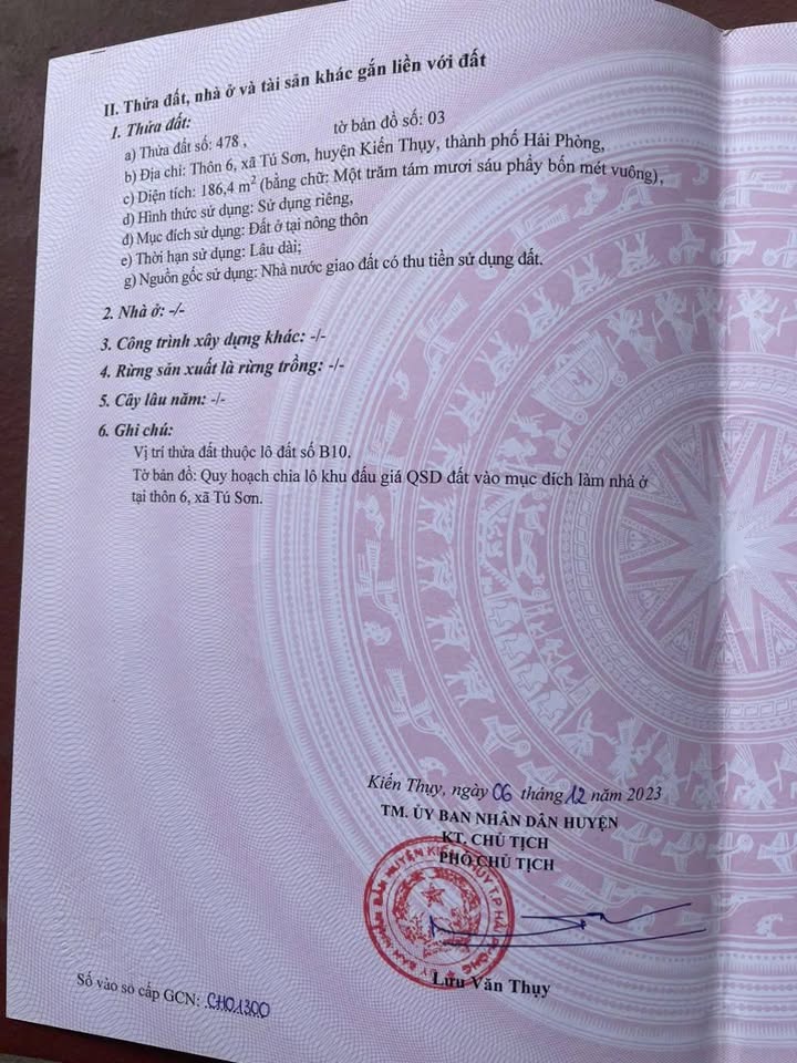 Đất Nền Tú Sơn Kiến Thụy 186m² Sổ Đỏ - Giá Đầu Tư 5.7 Tỷ