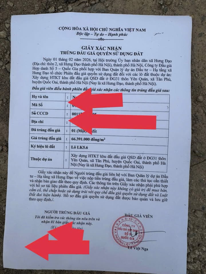 Đất nền đấu giá Tân Phú Quốc Oai 90m² - Sổ đỏ chính chủ, 2 mặt tiền!