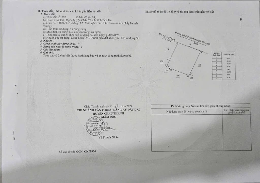 Bán Đất Vườn 4000m² Hữu Định, Bến Tre - Sổ Đỏ, Giá Tốt
