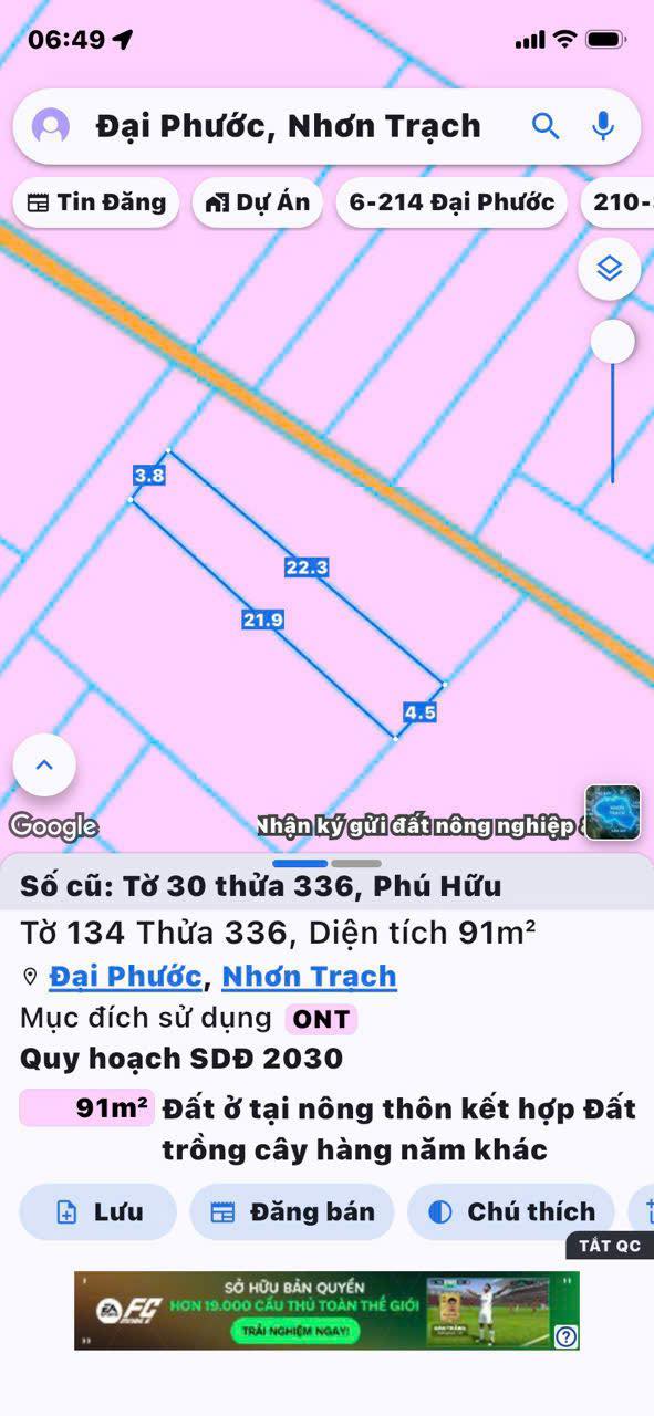 Đất nền Phú Hữu Nhơn Trạch 91m² giá 1.7 tỷ - Sổ đỏ chính chủ!