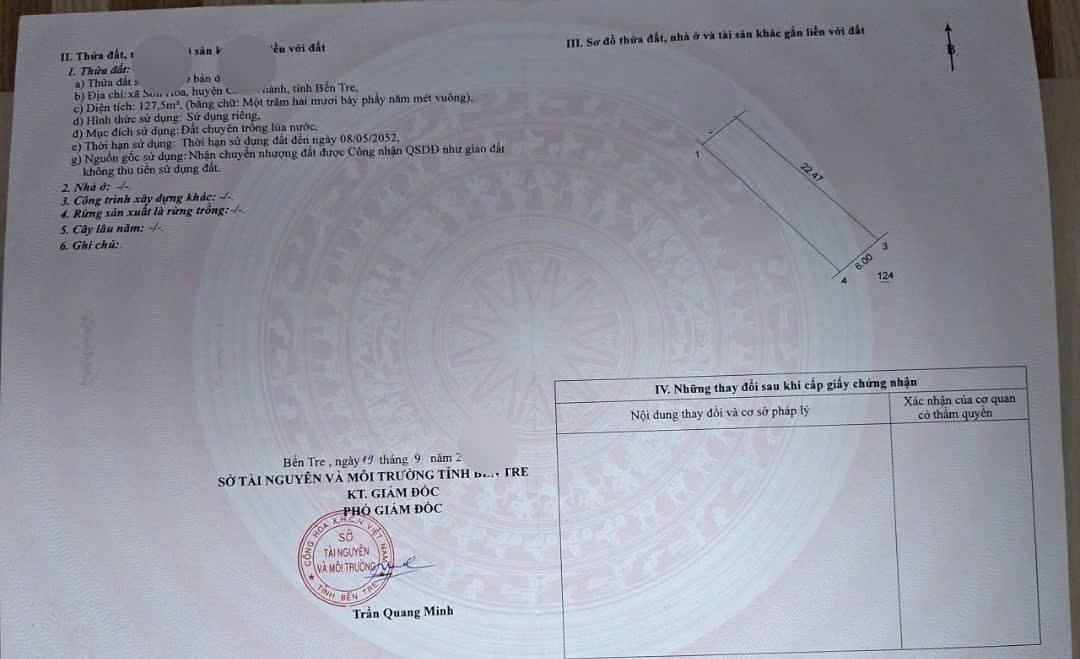 Bán Nền Đất 127.5m² Giá 450 Triệu Tại Bến Tre - Sổ Đỏ Sẵn Sàng