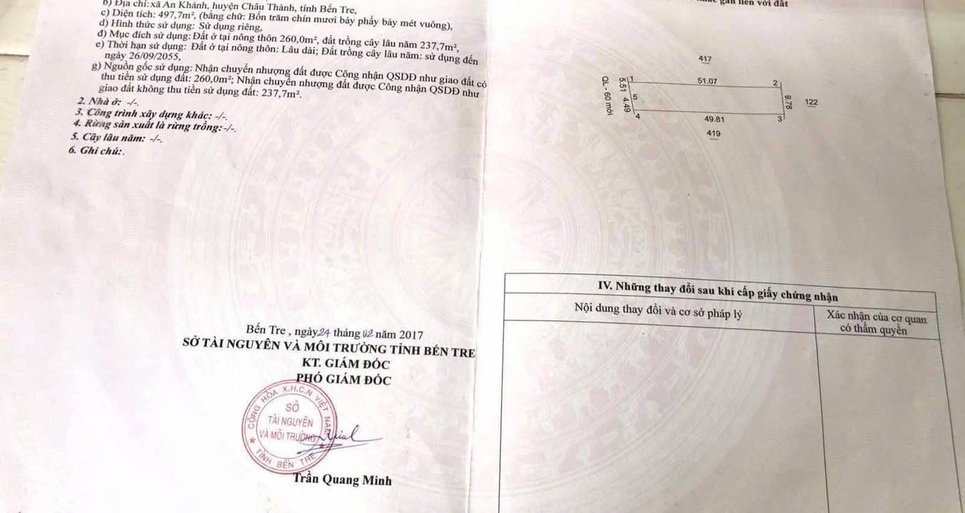 Đất Mặt Tiền Quốc Lộ 60 Bến Tre - 500m², 6 Tỷ, Kinh Doanh Đa Ngành