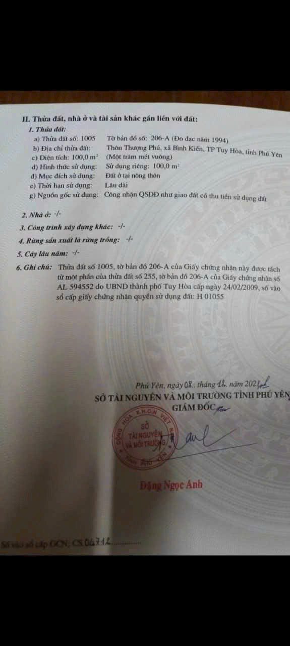 Bán Đất Thổ Cư 100m² Tuy Hòa - Sổ Hồng Riêng, Hai Mặt Tiền